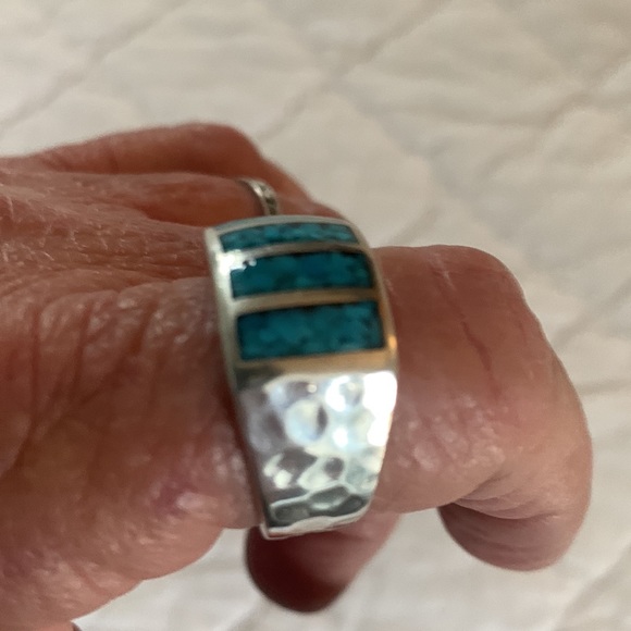 STERLING SILVER INLAID TURQUOISE RING - Picture 8 of 16